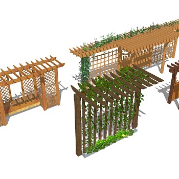 现代庭院小型花架组合草图大师模型，庭院小型花架组合sketchup模型下载