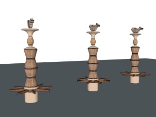 中式木雕景观柱子su模型下载、木雕景观柱子草图大师模型下载