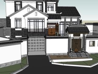 新中式独栋别墅草图大师模型下载，独栋别墅sketchup模型