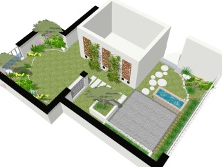 中式屋顶花园草图大师模型，屋顶花园sketch模型下载