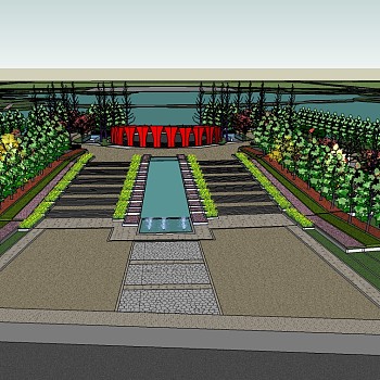 现代中式广场景观草图大师模型，广场景观sketchup模型skp文件分享
