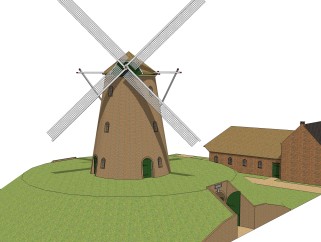 现代大型复古风车skp模型，风车skb文件下载