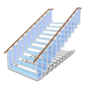 现代钢结构玻璃单跑楼梯草图大师模型，钢结构单跑楼梯sketchup模型免费下载