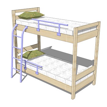 现代高低床铺草图大师模型，儿童床SU模型下载