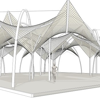 现代张拉膜雨棚草图大师模型，张拉膜雨棚su模型下载