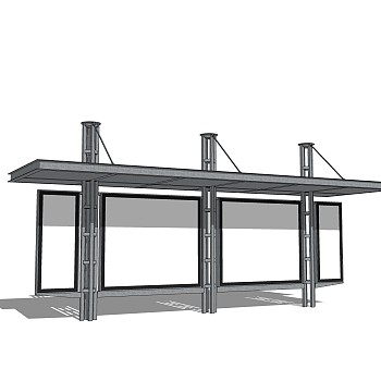 现代候车亭免费su模型，候车亭草图大师模型下载