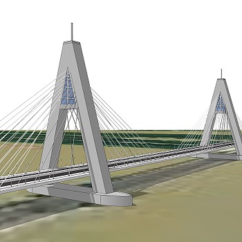 悬索桥设计草图大师模型下载，sketchup悬索桥su模型分享