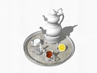 现代红茶茶具下午茶草图大师模型，红茶茶具下午茶sketchup模型下载