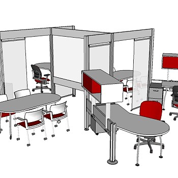 现代办公桌sketchup模型，办公桌草图大师模型下载