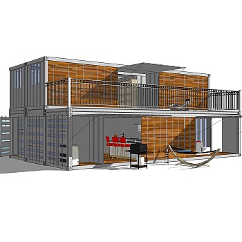 工业风集装箱住宅su模型下载，住宅外观草图大师模型分享