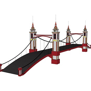 悬索桥设计草图大师模型下载，sketchup悬索桥su模型分享