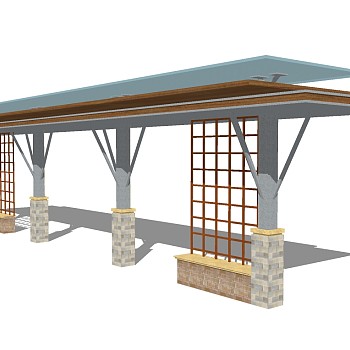 新中式造型廊架草图大师模型，造型廊架sketchup模型下载