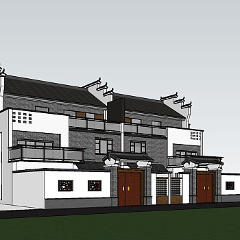 新中式连排别墅草图大师模型，sketchup别墅su模型免费下载