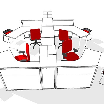 现代办公桌sketchup模型，办公桌草图大师模型下载