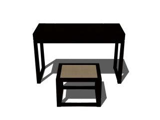 新中式书桌su模型，书桌草图大师模型下载