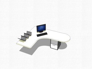现代白色老板桌组合su模型，老板桌sketchup模型下载