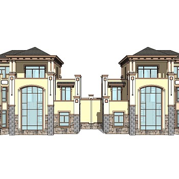 欧式连排别墅草图大师模型，别墅sketchup模型免费下载