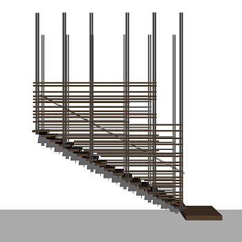 现代实木单跑楼梯草图大师模型，实木单跑楼梯sketchup模型免费下载