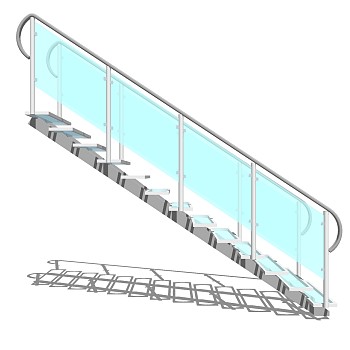 现代钢结构玻璃单跑楼梯草图大师模型，钢结构单跑楼梯sketchup模型免费下载