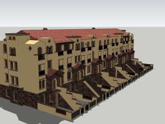 欧式多层公寓楼草图大师模型，公寓sketchup模型