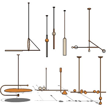现代金属吊灯组合su模型，吊灯草图大师模型下载