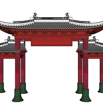 中式古朴牌坊草图大师模型下载、古朴牌坊su模型下载