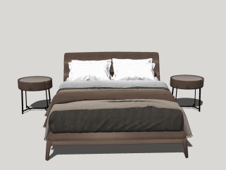 现代双人床sketchup模型，双人床SU模型下载