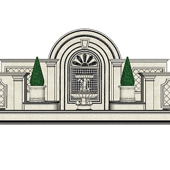 欧式景观墙SU模型下载，景观墙skb模型分享