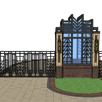 欧式入口大门草图大师模型下载，入口大门sketchup模型