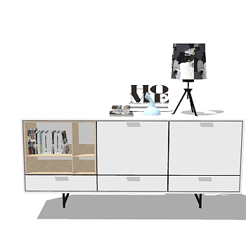 现代简约电视柜摆件组合草图大师模型，电视柜sketchup模型
