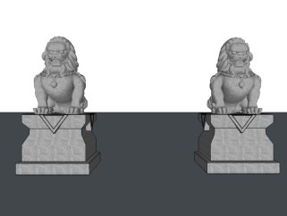 中式石狮子su雕塑模型下载、石狮子雕塑草图大师模型下载