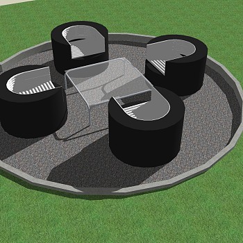 现代户外桌椅组合草图大师模型，户外桌椅组合SU模型下载