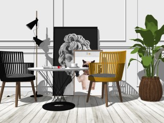 北欧休闲桌椅组合su模型，简约休闲桌椅sketchup模型下载