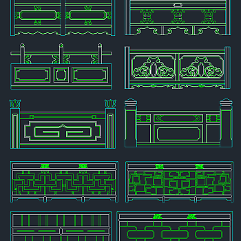 全套中式栏杆CAD施工图，栏杆CAD建筑图纸下载