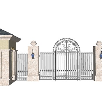 欧式草图大师大门su模型，sketchup入口大门skp模型下载