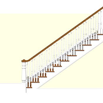 欧式单跑楼梯草图大师模型，单跑楼梯sketchup模型免费下载