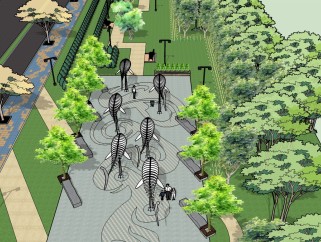 现代中式广场景观草图大师模型，广场景观sketchup模型skp文件分享