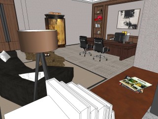 现代办公区室内表现草图，办公室sketchup模型下载