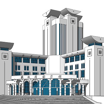 现代图书馆外观草图大师模型，图书馆外观sketchup模型免费下载