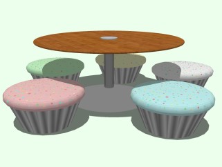 现代儿童纸杯蛋糕桌椅草图大师模型，儿童纸杯蛋糕桌椅sketchup模型下载