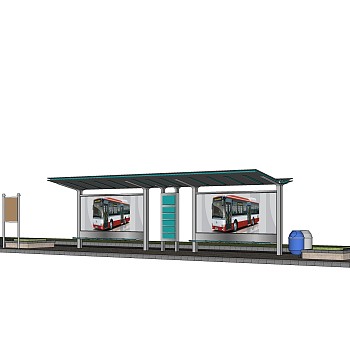 现代公交候车亭免费su模型，公交候车亭草图大师模型下载