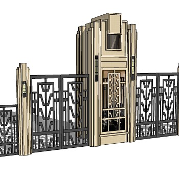 欧式入口大门草图大师模型下载，入口大门SU模型分享