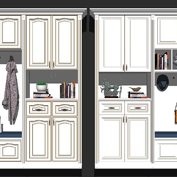 欧式鞋柜组合草图大师模型，鞋柜sketchup模型下载