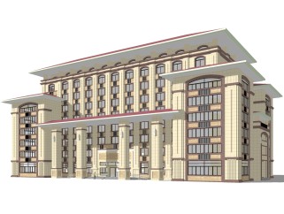 欧式新古典酒店外观草图大师模型，新古典酒店外观sketchup模型免费下载