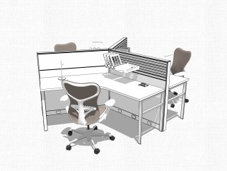现代屏风办公桌sketchup模型，办公桌su模型，办公桌草图大师素材下载