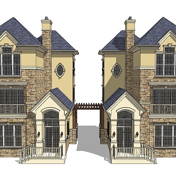 欧式别墅外观草图大师模型，别墅外观sketchup模型免费下载