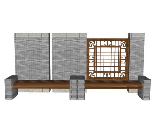 新中式围墙座椅组合草图大师模型，围墙座椅sketchup模型下载