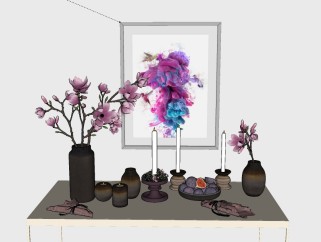 现代花瓶花卉摆件组合skp文件下载，花瓶花卉sketchup模型