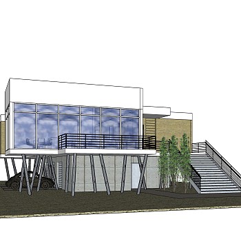 现代独栋别墅草图大师模型下载，别墅外观sketchup模型分享