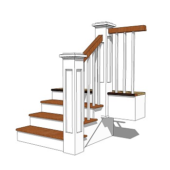 现代实木单跑楼梯草图大师模型，实木单跑楼梯sketchup模型免费下载